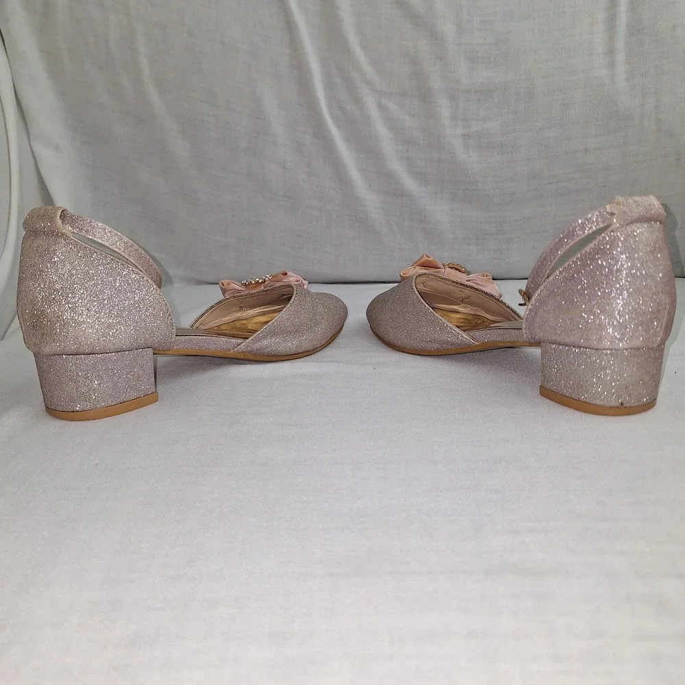 Badgley Mischka Pink Champagne 1 Glitter Bow Dress Heel Girls BM00016 Glittery